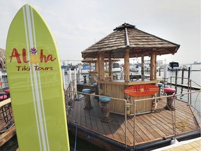 Boats owned by Aloha Tiki Tours are shown at the Sindbad's Marina in Detroit on Friday, September 13, 2019.