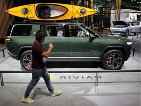 FILE PHOTO: A Rivian R1S All-Electric SUV is displayed at the 2019 New York International Auto Show in New York City, U.S, April 17, 2019.