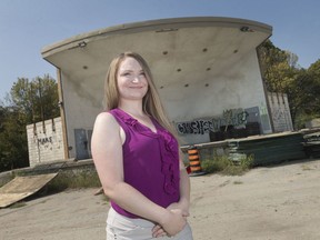 Sarah Lestage pictured in front of the Jackson Park bandshell that she is trying to get restored, Wednesday, September 11, 2019.