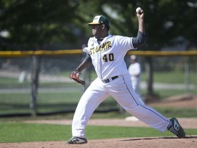St. Clair College Saints left-hander Luis Barrios picked up the pitching win on Saturday against the Humber Hawks.