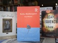 Ducks, Newburyport by Lucy Ellmann, shortlisted for the 2019 Booker Prize, and Late Breaking by K.D. Miller and Dream Sequence by Adam Foulds, both longlisted for the 2019 Scotiabank Giller Prize Wednesday, are pictured at Biblioasis, Wednesday, Sept. 4, 2019, where the three books were published.