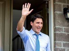 Prime Minister Justin Trudeau waves to supporters after speaking at an election campaign stop in Brampton, Ontario, Canada September 22, 2019.