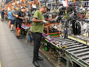 Engines assembled as they make their way through the assembly line at the General Motors (GM) manufacturing plant in Spring Hill, Tennessee, U.S. August 22, 2019. Picture taken August 22, 2019.