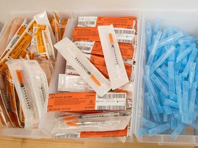 Medical supplies at a supervised injection site on Powell Street in Vancouver. Photographed in July 2017.
