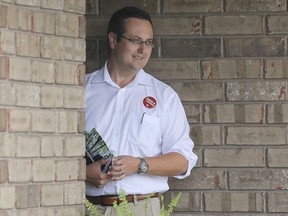 Tecumseh Liberal candidate Irek Kusmierczyk is shown while campaigning door to door on Monday, September 30, 2019, on Cypress Ave. in east Windsor.