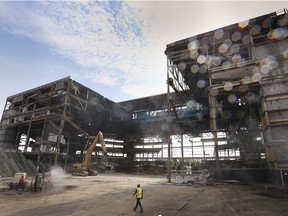 Demolition of the Joe Louis Arena in Detroit is shown on Friday, September 13, 2019.