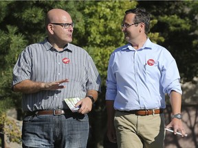 Ontario Liberal leadership candidate Steven Del Duca, left, is shown with Windsor-Tecumseh federal Liberal candidate Irek Kusmierczyk on Thursday, September 26, 2019. Del Duca was along with Kusmierczyk as he canvassed door to door in St. Clair Beach.
