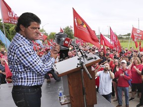 Unifor National President Jerry Dias speaks during a union rally on Thursday, September 12, 2019, at the Nemak plant in Windsor.
