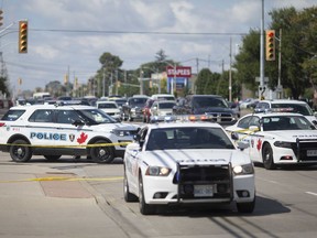 Police investigate after a woman was struck by a vehicle at the intersection of Lauzon Parkway and Tecumseh Rd. East, Saturday, Sept. 7, 2019.