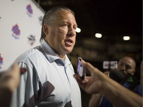 Warren Rychel speaks the media after announcing he is stepping down as the Windsor Spitfires general manager at the WFCU Centre, Thursday, July 11, 2019.