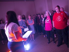 United Way/Centraide Windsor-Essex County donors listen as Missy Sauro speaks about the situations and emotions people living in poverty experience, during the non-profit's annual fundraising kickoff at Caesars Windsor, Friday, September 27, 2019.