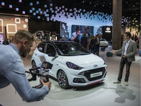 Raf Van Nuffel of Hyundai Motor Europe, speaks at the 2019 IAA Frankfurt Auto Show, Sept. 11, 2019, in Germany. Industry spokespersons talked about the sector being on the verge of a new era as automakers commit themselves more and more to a future that will one day be dominated by electric cars.