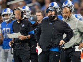 Detroit Lions head football coach Matt Patricia watches the action on the field during the fourth quarter of the game against the Minnesota Vikings at Ford Field on October 20, 2019 in Detroit, Michigan. Minnesota defeated Detroit 42-30.