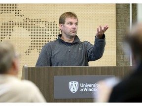 Toxic river. Sam Noffke of  Michigan's Department of Environment, Great Lakes and Energy, speaks to a gathering at the Great Lakes Institute for Environmental Research in Windsor on Tuesday, Oct. 8, 2019.