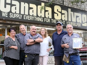 The Chapieski family gather outside their Ottawa Street business Canada Salvage, a landmark in the community, which was established in 1928. Pictured is Debbie and Ray Quenneville, Brian and Debbie Chapieski, Kevin Chapieski and Wayne Chapieski, left to right.
