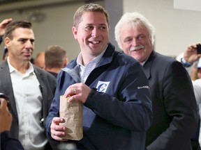 Conservative Leader Andrew Scheer stopped by the concession stand for some popcorn after delivering his message at Essex Centre Sports Complex Wednesday.