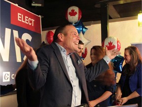 Conservative candidate Chris Lewis addresses his supporters after winning the Essex riding in the 2019 federal election on Monday.