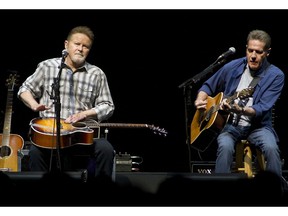 This May 21, 2014, photo, shows Glenn Frey (R) and Don Henley performing during a concert by the legendary American rock band Eagles at the Ziggo Dome in Amsterdam, the Netherlands.