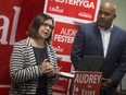 Liberal candidate for the riding of Essex, Audrey Festeryga, is joined by Michael Coteau, MPP for Toronto's Don Valley East provincial riding and an Ontario Liberal leadership candidate, at a news conference at her campaign office in Essex, Thursday, Oct. 10, 2019.