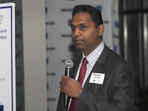 Rakesh Naidu, President and CEO of the Windsor-Essex Regional Chamber of Commerce, speaks during an event in January 2019.