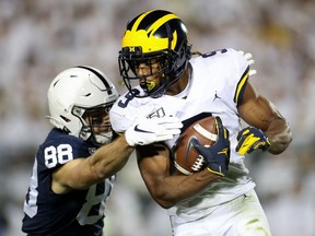 Michigan Wolverines wide receiver Donovan Peoples-Jones runs with the ball on a punt return during the third quarter against the Penn State Nittany Lions at Beaver Stadium. Penn State defeated Michigan 28-21.