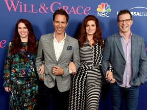 Left to right: Actors Megan Mullally, Eric McCormack, Debra Messing and Sean Hayes arrive at NBC's "Will & Grace" FYC Event at the Harmony Gold Theatre on June 9, 2018 in Los Angeles, Calif. (Kevin Winter/Getty Images)