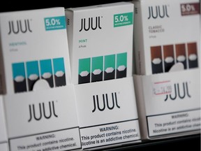 FILE PHOTO: Juul brand vape cartridges are pictured for sale at a shop in Atlanta, Georgia, U.S., September 26, 2019. Picture taken September 26, 2019.