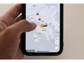 The HKmap.live App is pictured on a phone screen in this photo illustration, in Hong Kong, China, October 10, 2019.