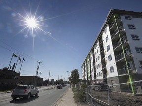 The West Bridge Place apartment complex under construction at the corner of Wyandotte Street and Crawford Avenue is shown on Wednesday.