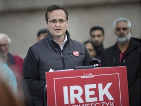 Liberal candidate for Windsor-Tecumseh, Irek Kusmierczyk, holds   a news conference outside the St. Paul Pumping Station in East Windsor, Thursday, Oct. 17, 2019.