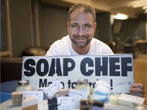 Andew Braithwaite, owner of the Soap Chef, is pictured with his products at the University of Windsor Bookstore,  Wednesday, October 16, 2019.