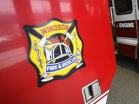 Insignia of Windsor Fire and Rescue Services on a firefighting vehicle in 2007.