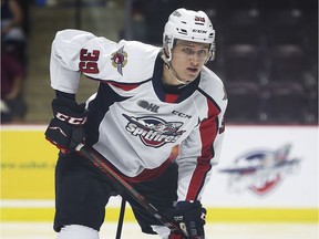 WINDSOR, ON. SEPTEMBER 26, 2019. --  Curtis Douglas of the Windsor Spitfires is shown during a game on September 26, 2019.