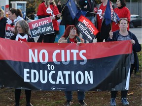 Protest on Merivale Rd in Ottawa by teachers who are in contract negotiations and fighting increases to class sizes, October 25, 2019.
