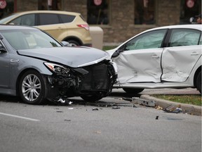 Two sedans collided at the intersection of Bruce Avenue and University Avenue West in Windsor around noon on Wednesday, November 6, 2019. No injuries were apparent shortly after the accident.