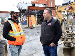Louie Habib, left, and his brother Daniel Habib at the demolition site of the former Le Chef Restaurant on Wyandotte Street East.