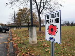 Parking space for veterans at Leffler Peace Park in Lakeshore, where the town has set aside special parking spaces for veterans.