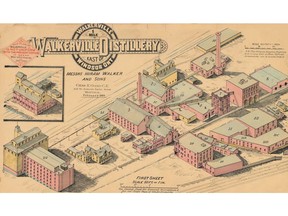 1884 rendering of whisky baron Hiram Walker's Walkerville Distillery, in Walkerville, Ont.