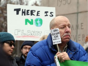 No Planet B. About 30 people, including Douglas Weeks, right, gathered at Charles Clark Square on Friday, Nov. 29, 2019, for a climate emergency rally organized by Windsor on Watch.