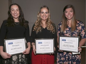 Kiara Clement, left, Jessica Glazewksi and Katherine Hirsch were the recipients of Athena Scholarships at the 20th annual luncheon event at the St. Clair Centre for the Arts on Friday, November 1, 2019, in Windsor, ON.