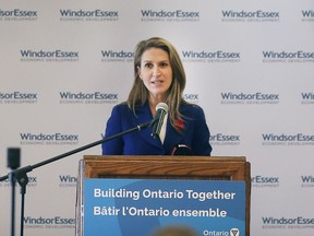 Caroline Mulroney, provincial minister of transportation and Francophone affairs speaks at a WindsorEssex Economic Development Corporation luncheon on Thursday, November 7, 2019, at the Fogolar Furlan Club.