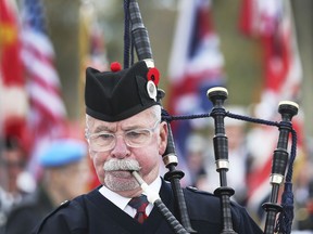 A cenotaph dedication was held Saturday, Nov. 2, 2019, at the new Riverside Miracle Park in Windsor. Piper George Kay from the Scottish Society of Windsor Pipe Band is shown during the event.