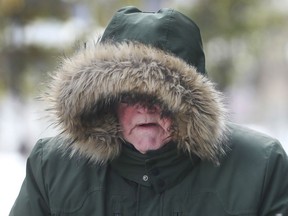 A bundled up pedestrian is shown on Ouellette Avenue in Windsor on Nov. 9, 2019.