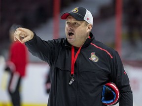 Ottawa Senator head coach D.J. Smith during team practice at the Canadian Tire Centre on Thursday October 31, 2019.