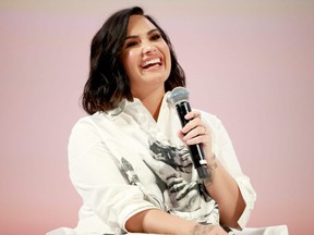 Demi Lovato speaks on stage at the Teen Vogue Summit 2019 at Goya Studios in Los Angeles, on Saturday, Nov. 2, 2019.