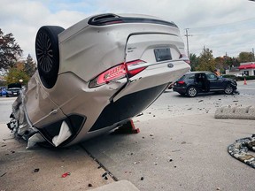 The stolen Ford Fusion that came to rest in the 4200 block of Tecumseh Road East after causing a multi-vehicle collision in Windsor's east end on Nov. 3, 2019.