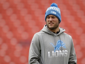 Matthew Stafford of the Detroit Lions looks on before the game against the Washington Redskins at FedExField on Nov. 24, 2019 in Landover, Maryland.