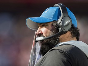 Head coach Matt Patricia of the Detroit Lions looks on during the first half of the game against the Washington Redskins at FedExField on November 24, 2019 in Landover, Maryland.