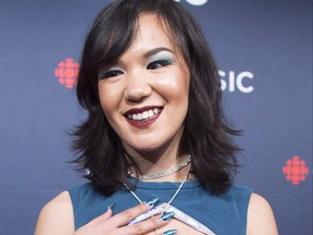 Kelly Fraser arrives on the red carpet at the Juno Awards in Vancouver, March, 25, 2018. (THE CANADIAN PRESS/Darryl Dyck)