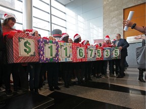 "Part of our DNA." FCA Canada employees show off the amount of money workers, retirees and the company raised for United Way/Centraide Windsor-Essex County this year during a cheque presentation at FCA Canada headquarters on Friday, Dec. 13, 2019.